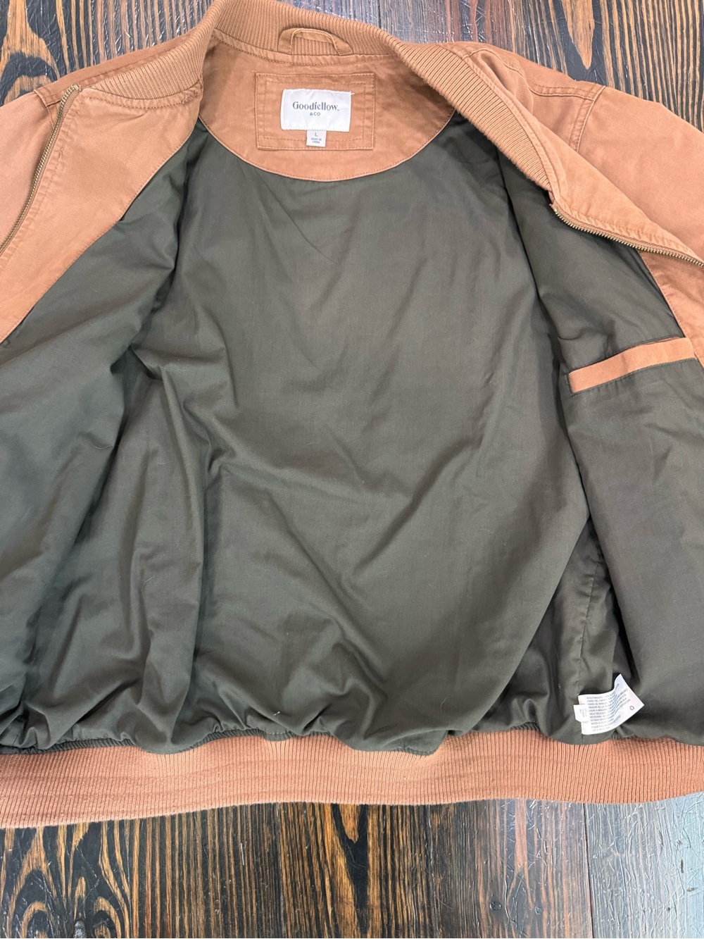 Goodfellow & Co Men’s Size Large Tan Canvas Bomber Jacket - Picture 3 of 4